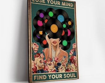 Plakat vintage „Lose Your Mind Find Your Soul”, wydruk „Lose Your Mind”, sztuka ścienna inspirowana muzyką vintage, plakat retro z muzyką