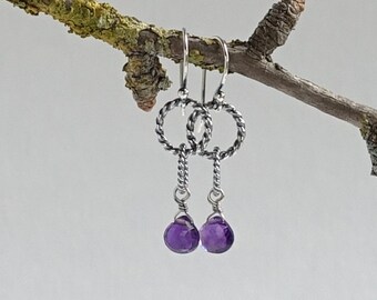 Amethyst Stone Earrings, Amethyst Gemstone Drop Earrings, February Birthstone Jewelry, Amethyst Silver Earrings, Petit, Dainty, Delicate