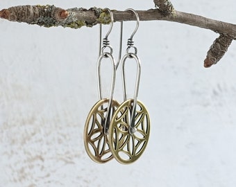 Hand Pierced Brass Disc Earrings, Geometric Earrings