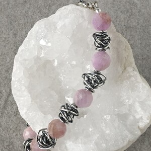 Sterling and Gemstone Beaded Bracelet, Kunzite Beaded Bracelet, Pink Stone Bead Bracelet, Sterling Silver Beaded Bracelet, Chunky Beaded image 3