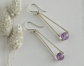 Sale - 30% Off Sterling Silver Amethyst Gemstone Earrings, Pinned Amethyst Silver Earrings, February Birthstone Earrings