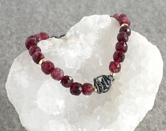 Garnet Gemstone Bracelet, Garnet Beaded Bracelet