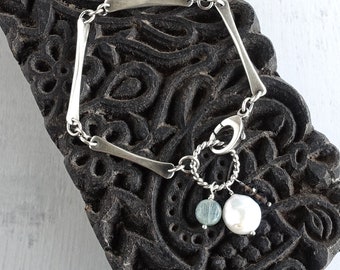 Hammered Silver Bar Charm Bracelet