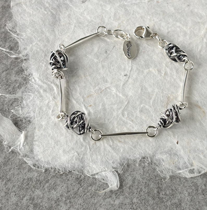 Sterling Silver Bead and Bar Bracelet, Sterling Silver Reed and Chaos Bracelet by Littoral Line Jewelry image 2