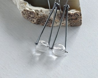 Rock Crystal Quartz Pinned Blackened Silver Earrings