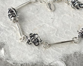 Sterling Silver Bead and Bar Bracelet, Sterling Silver Reed and Chaos Bracelet by Littoral Line Jewelry