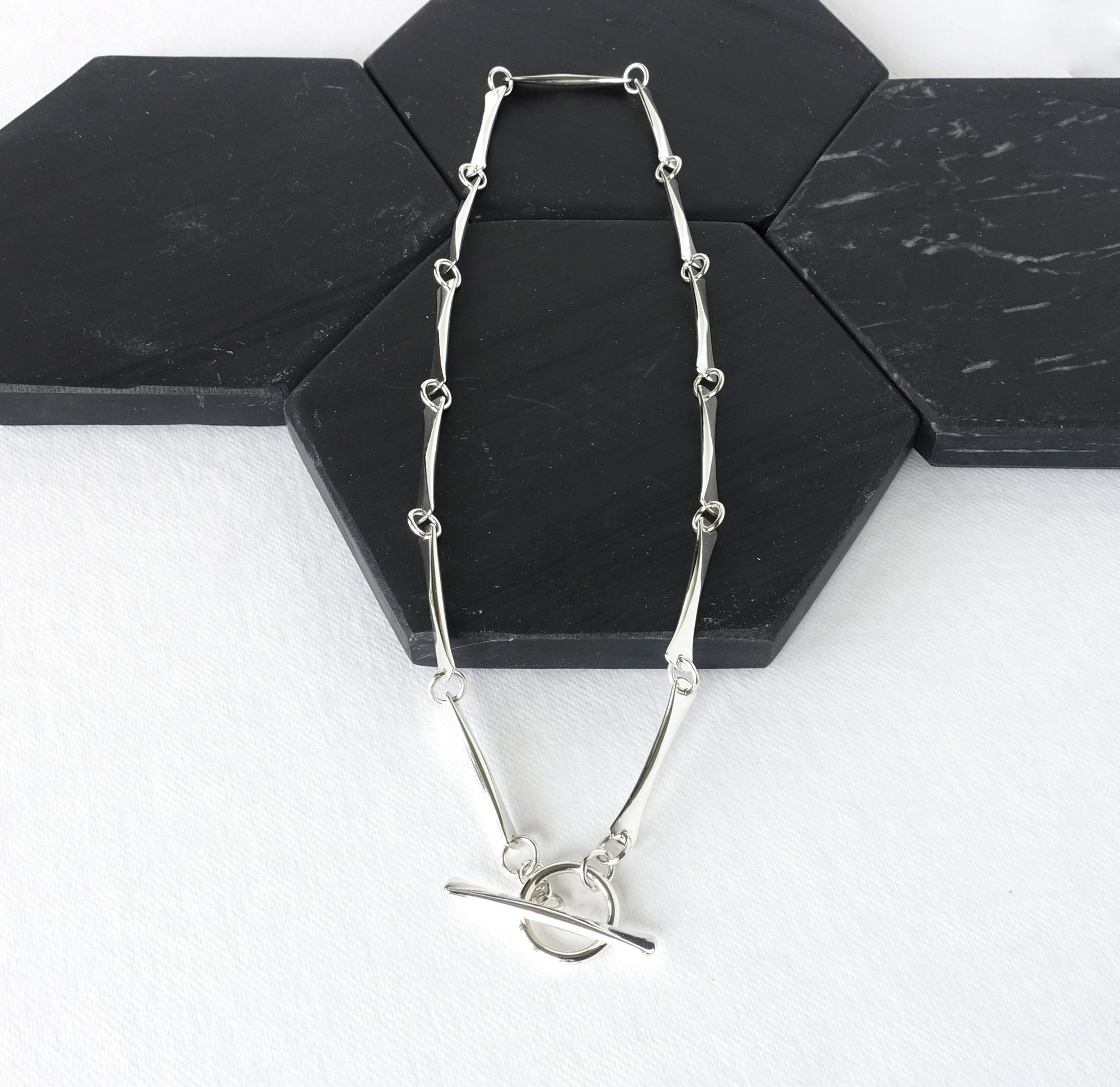 Modern Silver Bar Statement Necklace Hammered Silver Reed Bar Etsy