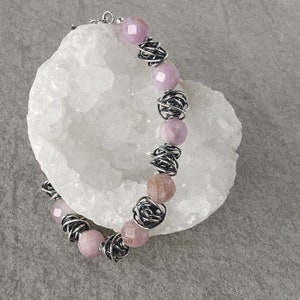 Sterling and Gemstone Beaded Bracelet, Kunzite Beaded Bracelet, Pink Stone Bead Bracelet, Sterling Silver Beaded Bracelet, Chunky Beaded image 5