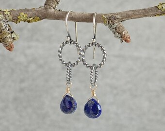 Blue Lapis and Sterling Silver Dual Link Earrings