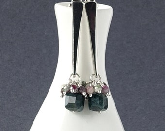 On Sale - 30% off Emerald and Ruby Zoisite Gemstone Earrings, Sterling Silver and Gemstone Earrings