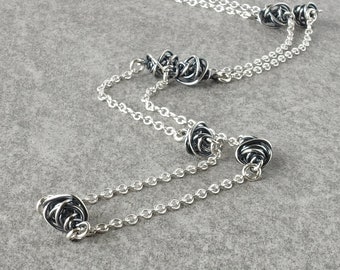 Silver Chaos Bead Satellite Necklace, Geometric Modern Sterling Silver Necklace