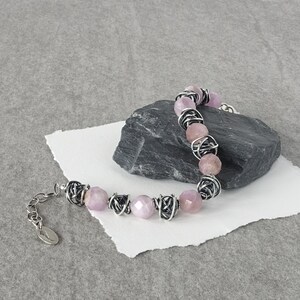 Sterling and Gemstone Beaded Bracelet, Kunzite Beaded Bracelet, Pink Stone Bead Bracelet, Sterling Silver Beaded Bracelet, Chunky Beaded image 4