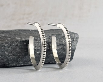 Textured Sterling Silver Hoop Earrings: Small Size, Edgy Petite Hoops