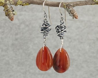 Burnt Orange Agate Stone with Sterling Silver Chaos Bead