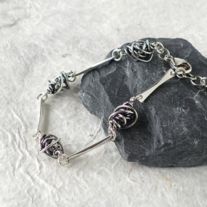 Sterling Silver Bead and Bar Bracelet, Sterling Silver Reed and Chaos Bracelet by Littoral Line Jewelry image 3