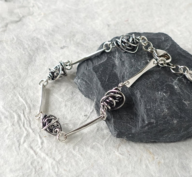 Sterling Silver Bead and Bar Bracelet, Sterling Silver Reed and Chaos Bracelet by Littoral Line Jewelry image 3