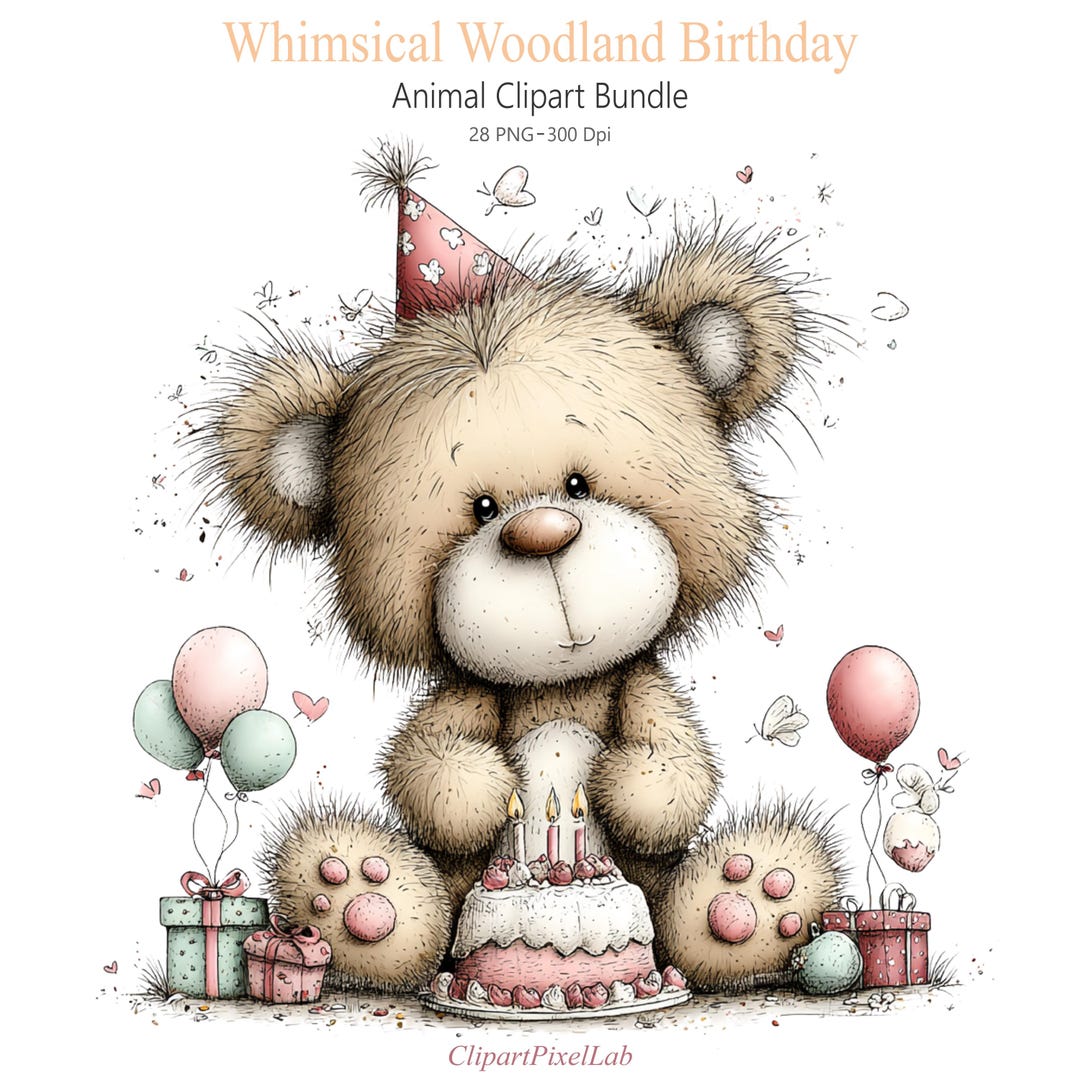 28 PNG Whimsical Woodland Birthday Animal Clipart, Forest Party Animals ...