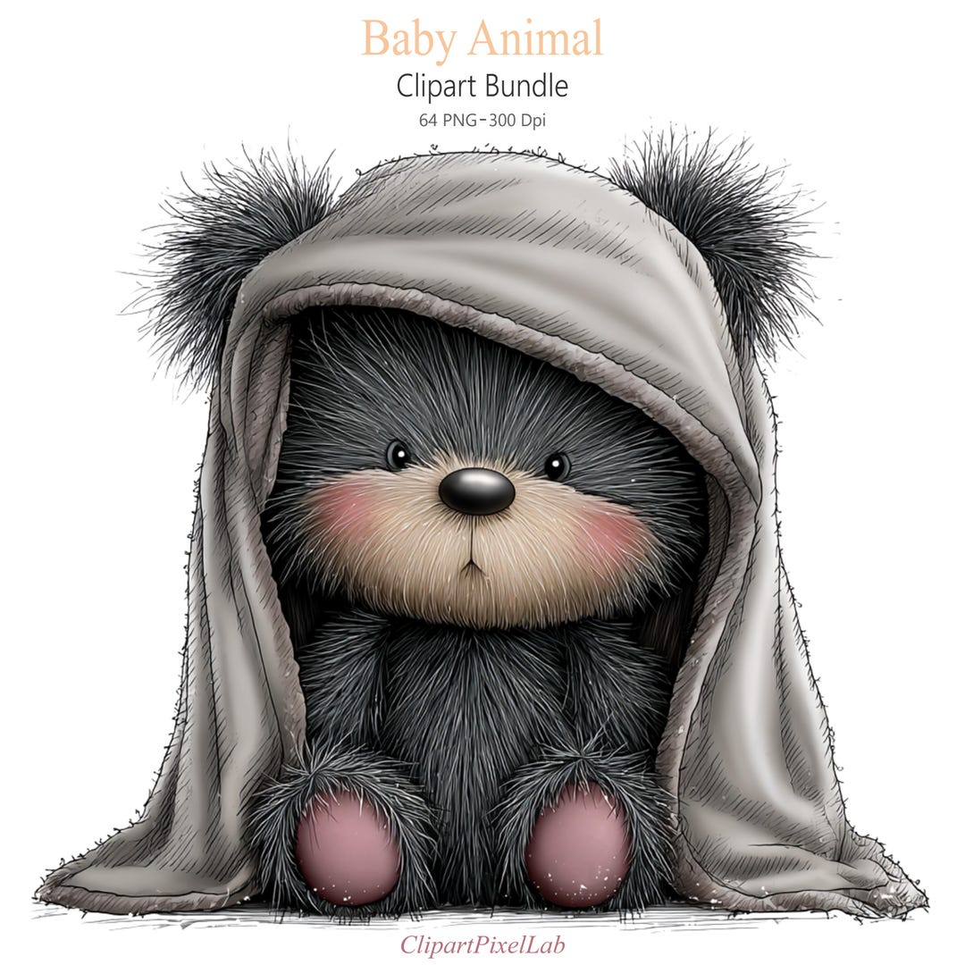 64 PNG Cute Baby Animal Clipart Bundle, Bear Bunny Elephant Fox Lion ...