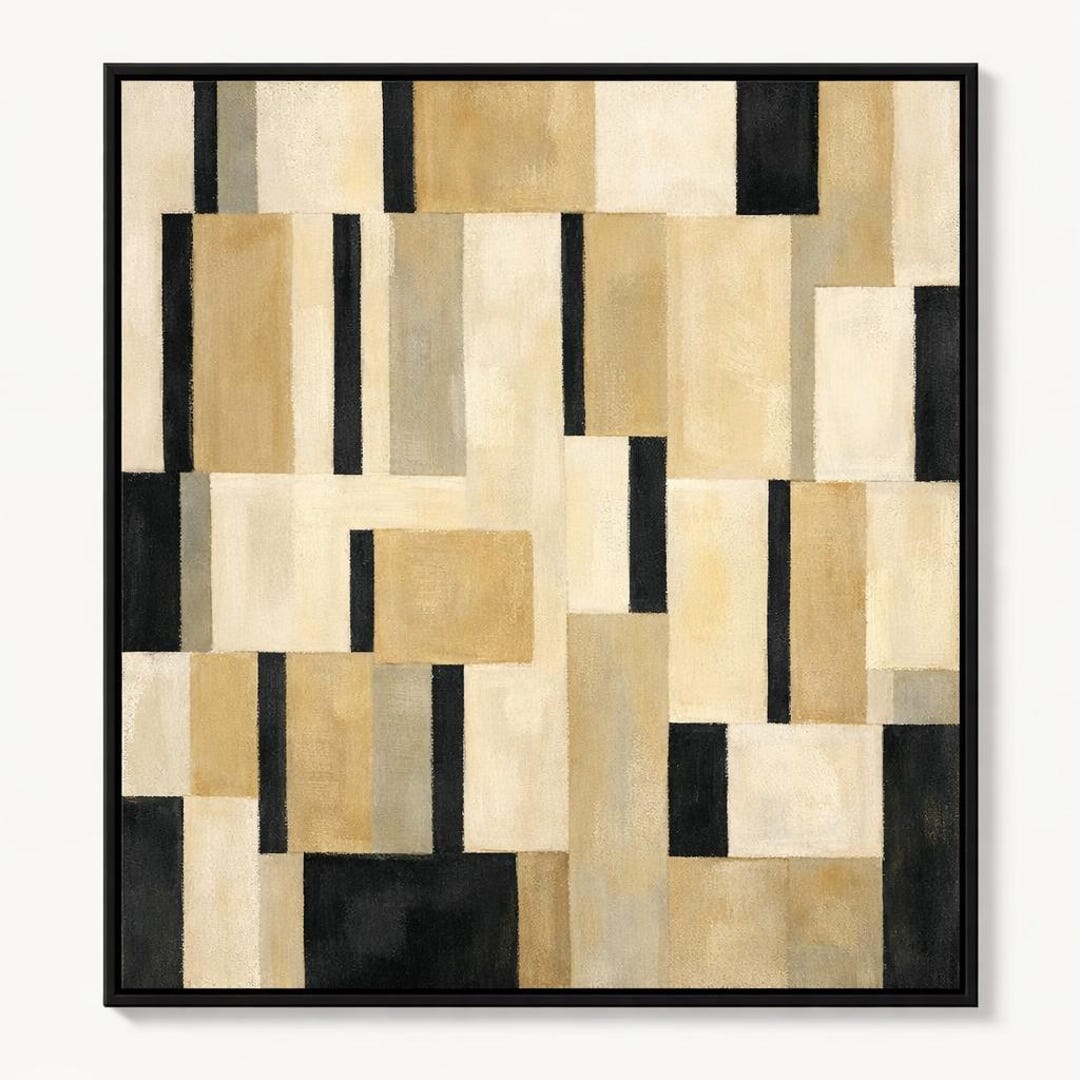 Neutral Abstract Geometric Wall Art | Beige Black Minimalist Printable ...