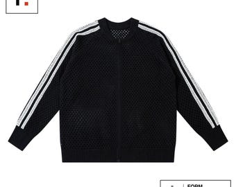 Schwarze Oversized Jacke mit durchgehendem Reißverschluss y2k