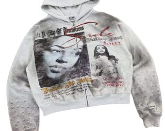 Sudadera con capucha con gráfico de celebridades Y2K Sudadera con capucha de gira vintage Sudadera con capucha con cremallera corta Sudadera con capucha de estilo urbano grunge Sudadera con capucha con gráfico pop Y2K