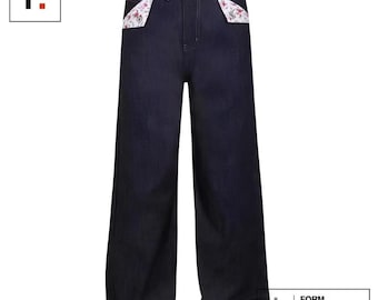 Baggy jeans dark denim floral