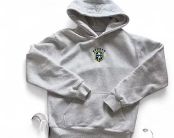 Y2K Brazil Crest Hoodie, Oversized Streetwear Hoodie, Vintage Football Hoodie, Baggy Pullover Hoodie, Retro Sports Sweatshirt, Unisex