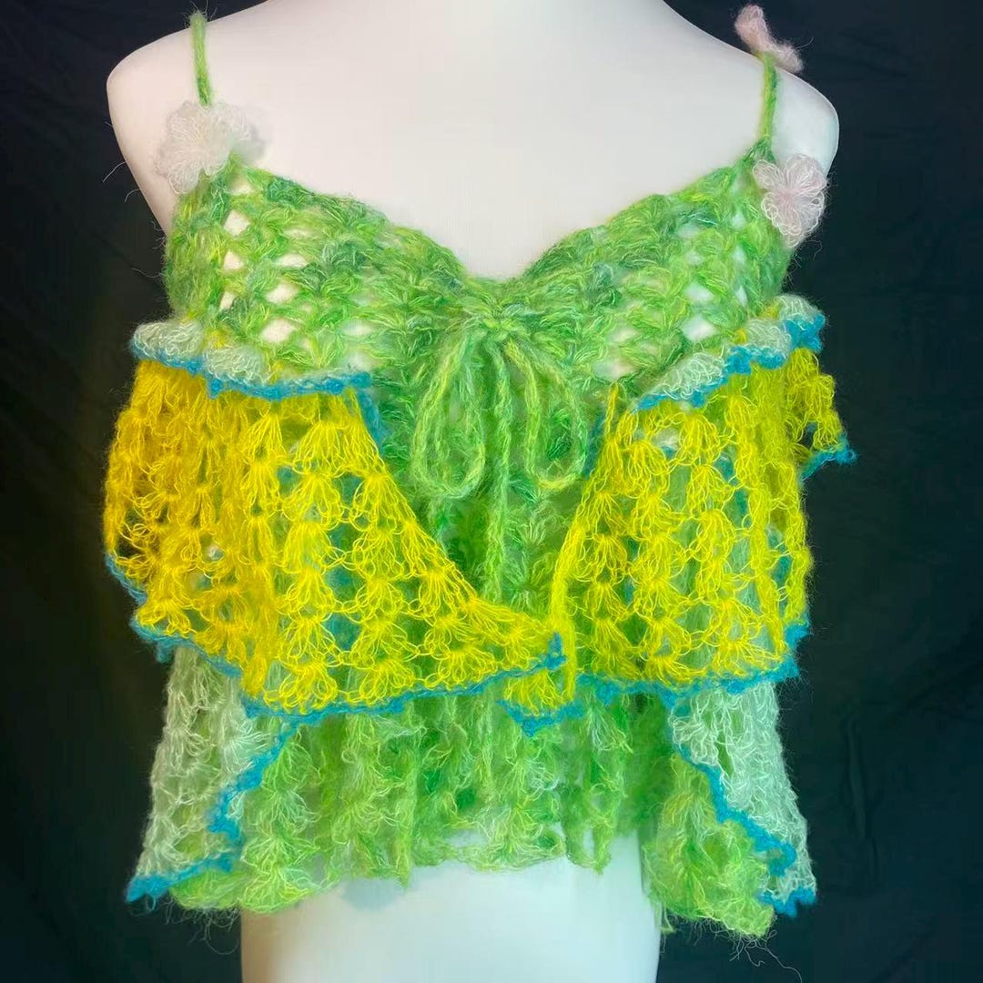 Layered Ruffle Crochet Top | Floral Accent Camisole - Etsy