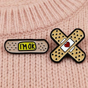 Cute Bandage Enamel Pin, Heart Patch Pin, Kawaii Brooch, I'm OK Badge, Cute Nurse Gift, Medical Pin, Funny Healing Pin, Gift for Friends