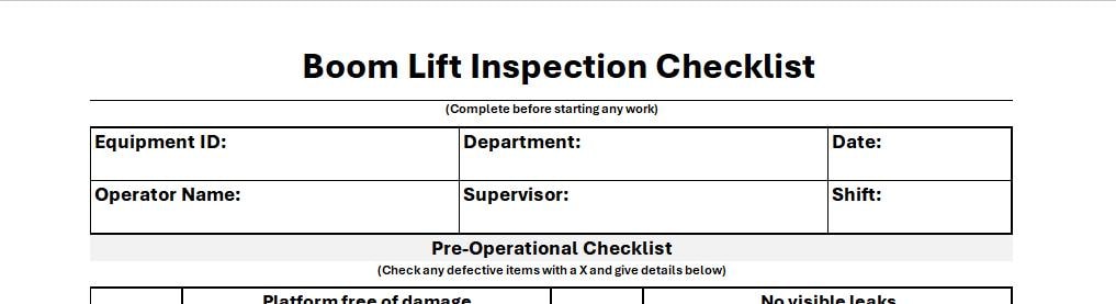 Boom Lift Inspection Checklist – ANSI A92/OSHA Compliant Safety Tool ...