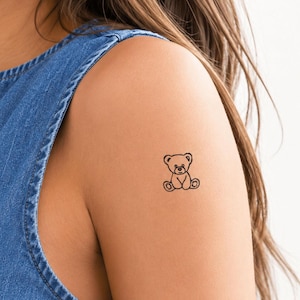 Tatouage temporaire ours en peluche mignon - tatouage éphémère kawaï pour anniversaire, cadeau, fête (set de 2)