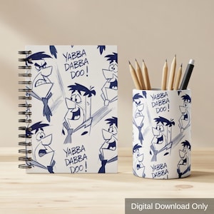 May include: A white notebook and a pencil pot featuring a blue cartoon character design and the text "YABBA DABBA DOO!". The pencil pot contains pencils and a pen. The words "Digital Download Only" are at the bottom.