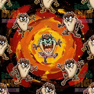 Whirling Tornado Devil Seamless Pattern, Retro Cartoon Fabric Design (Instant Download)