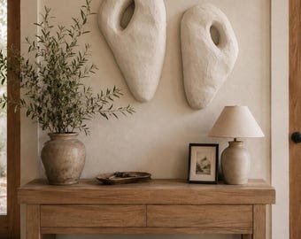 Set of 2 Handmade Textured Plaster Wall Sculptures, Wabi Sabi Japandi Decor