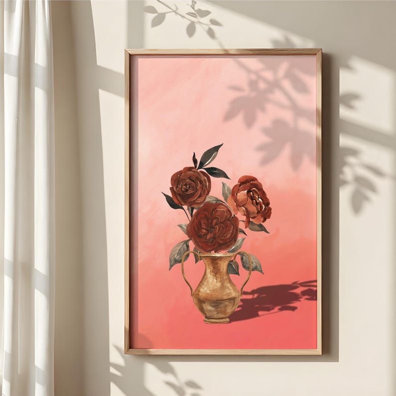 watercolor-rose-painting-pressed-flower-art-floral-wall-decor