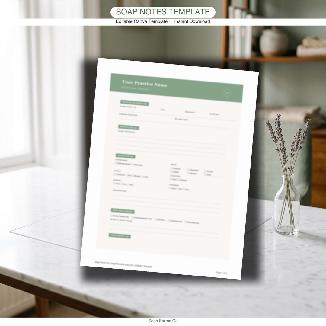 Therapist SOAP Notes Template | Editable Canva Session Notes (instant ...
