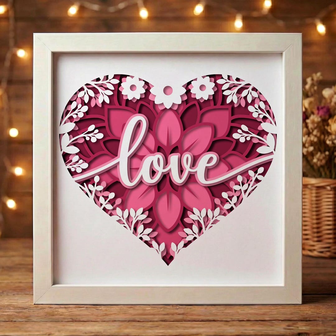 3D Love Heart Shadow Box SVG, Floral Mandala Love SVG for Cricut ...