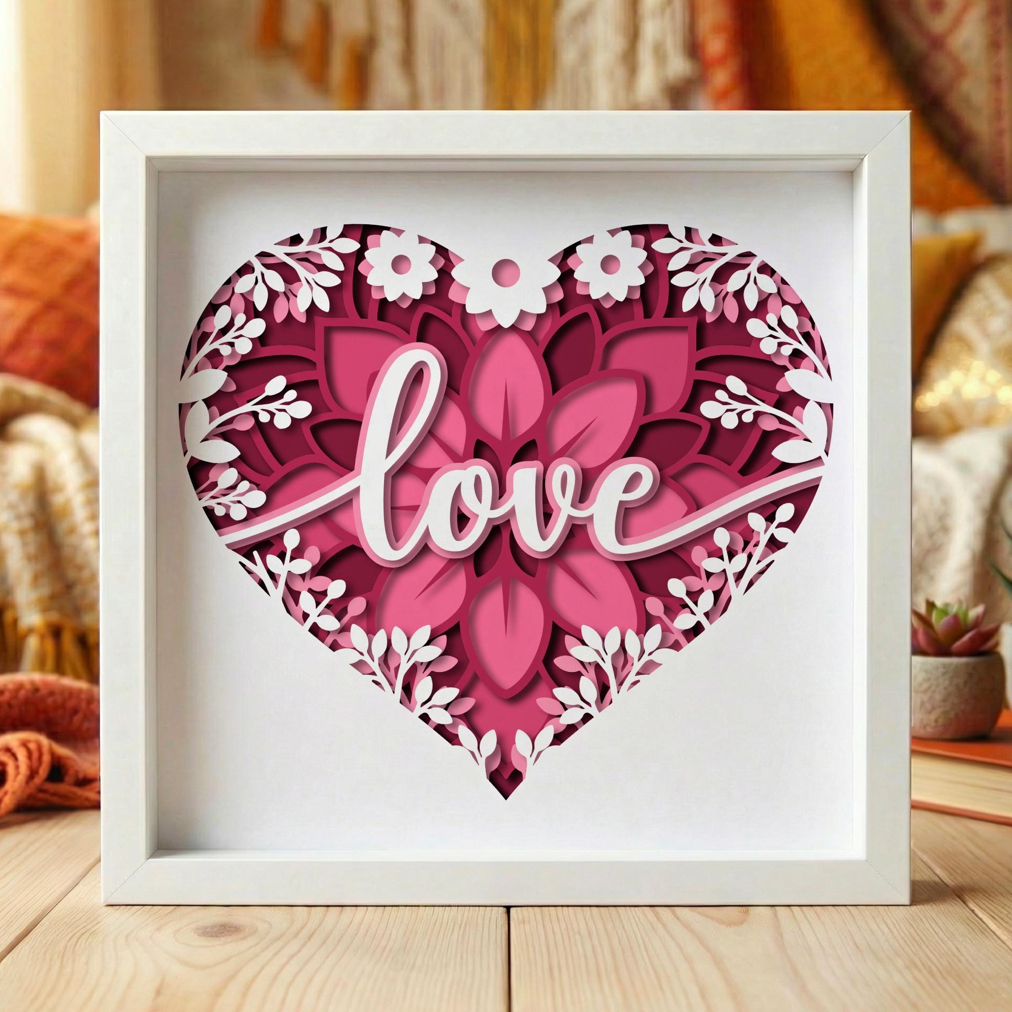 3D Love Heart Shadow Box SVG, Floral Mandala Love SVG for Cricut ...