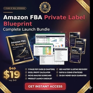 Amazon FBA Eigenmarke Blueprint Komplettes Start-Bundle PDF-Handbuch Excel-Vorlagen 9 Kapitel Profit Rechner Niche Scorecard
