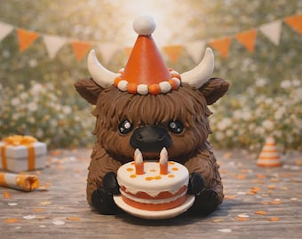 File per la stampa 3D di una torta di compleanno a forma di mucca delle Highlands – Licenza commerciale (STL, 3MF)