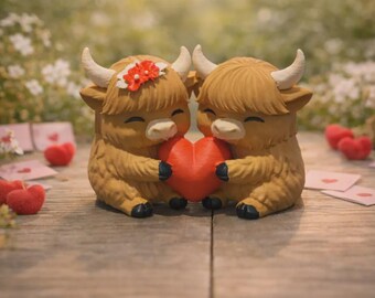 Stampa 3D di mucche delle Highlands con cuore – Decorazione per San Valentino (STL, 3MF)