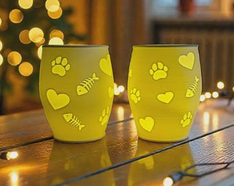 Litophane Tealight Lamp Gatti Pesci, Cuori e Zampe Negativo File per stampa 3D incl. licenza commerciale (STL, 3MF)
