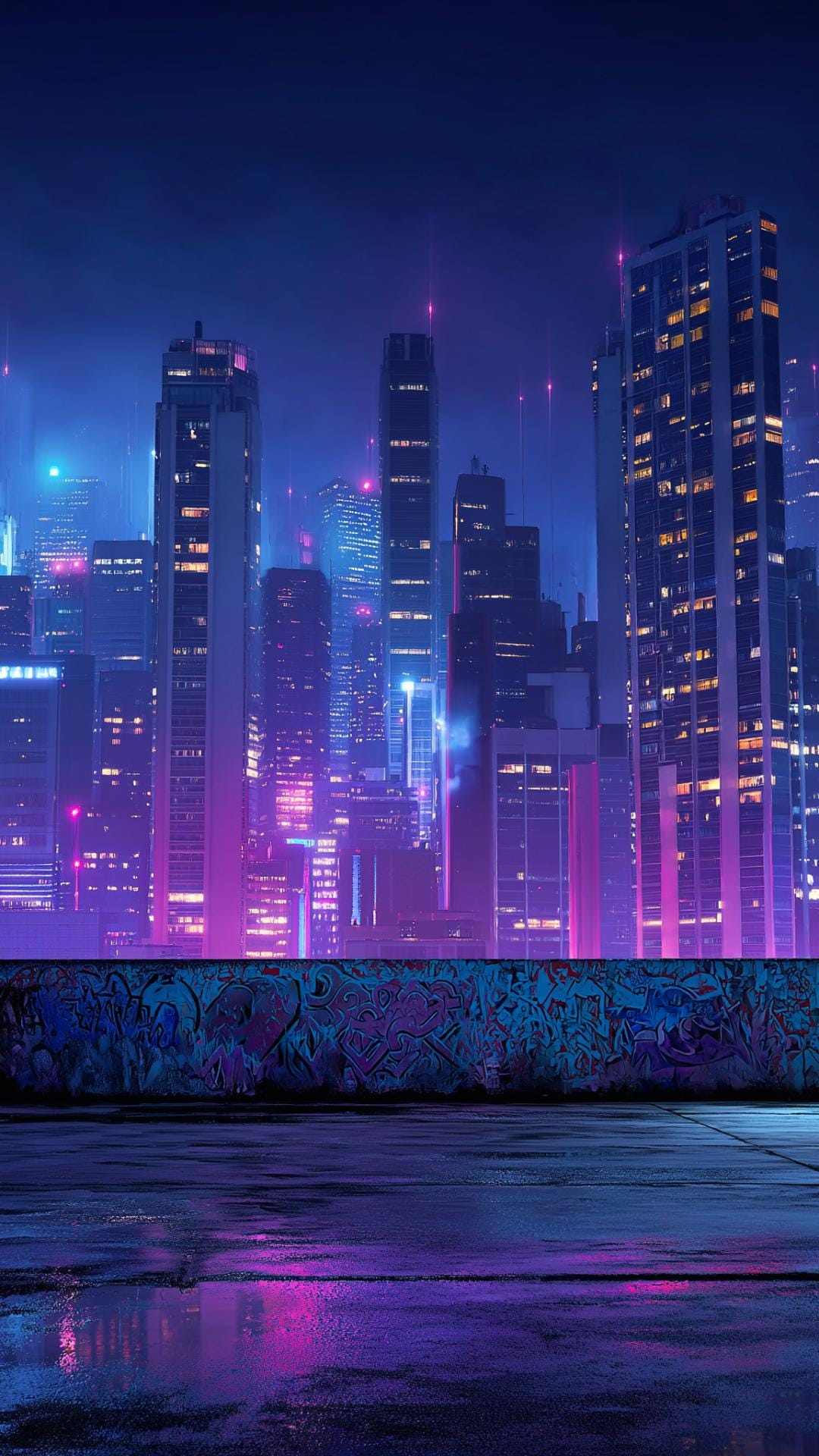 Neon Skyline Poster, Cyberpunk Cityscape Night View, Futuristic Urban ...