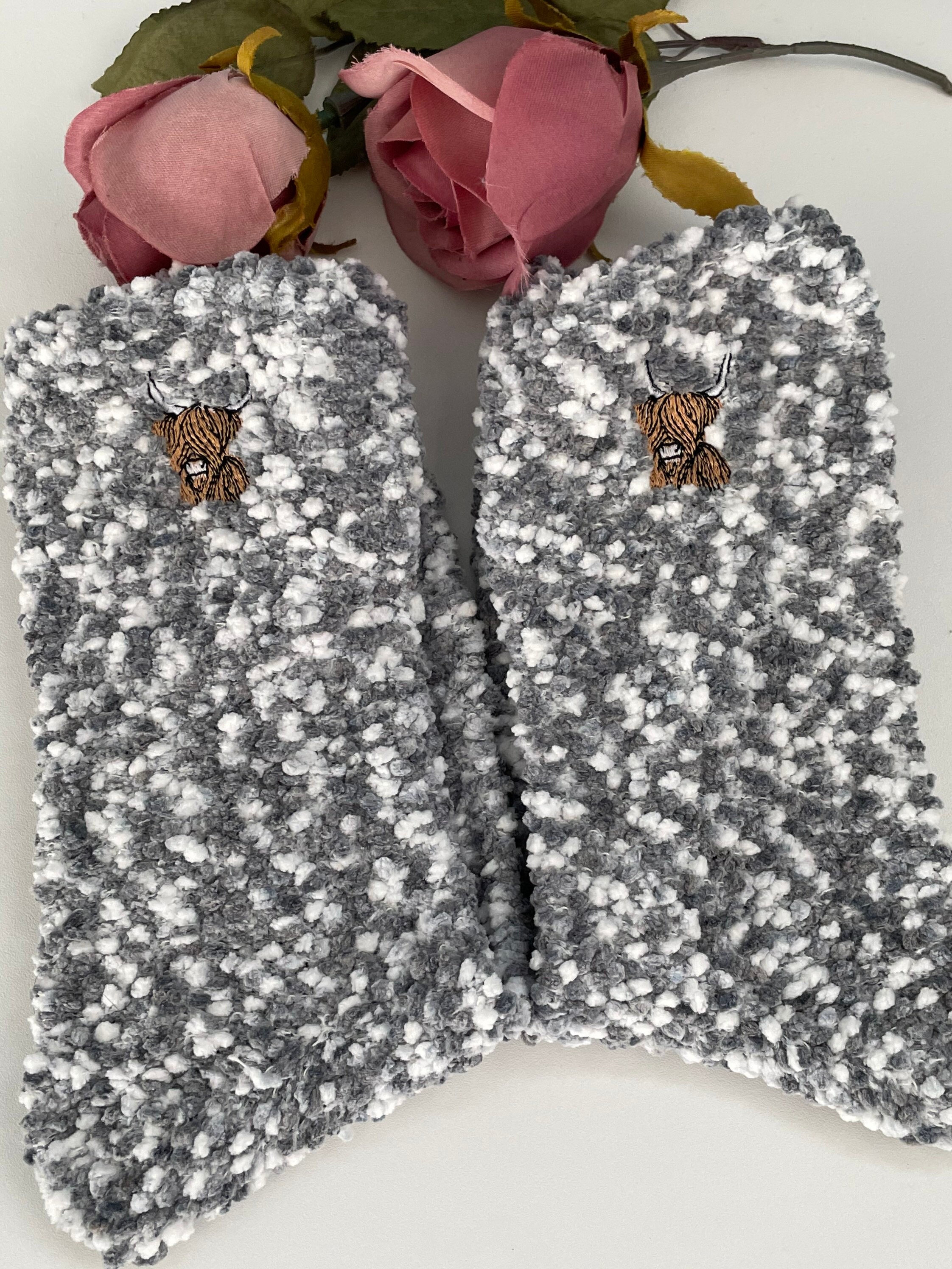 Highland cow slipper socks ladies socks embroidered socks Etsy