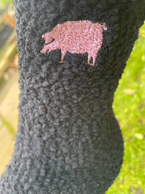embroidered socks guinea pig gift idea Black Ladies guinea pig slipper socks
