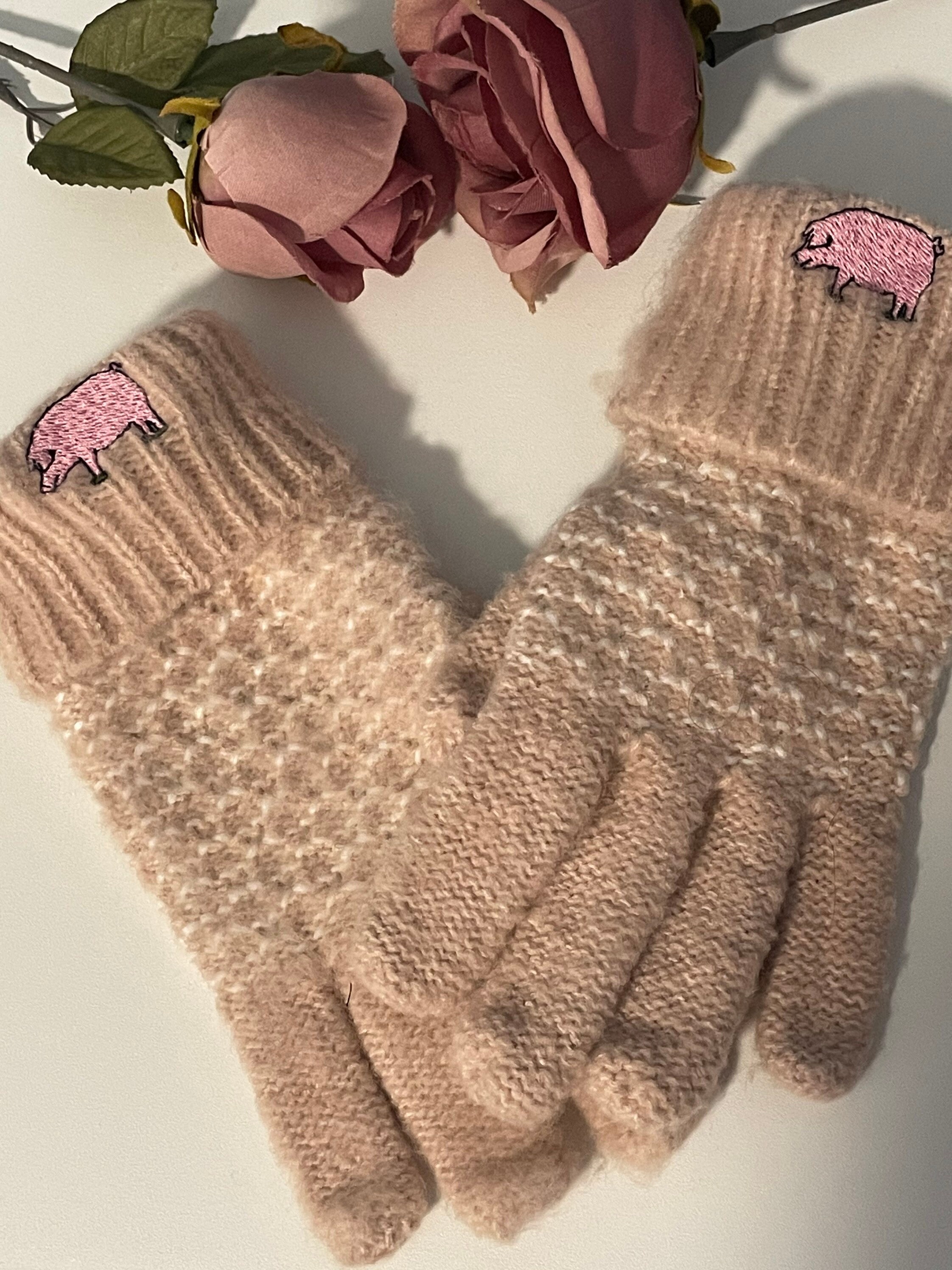 Pig gloves ladies pig gloves embroidered gloves pig gift Etsy