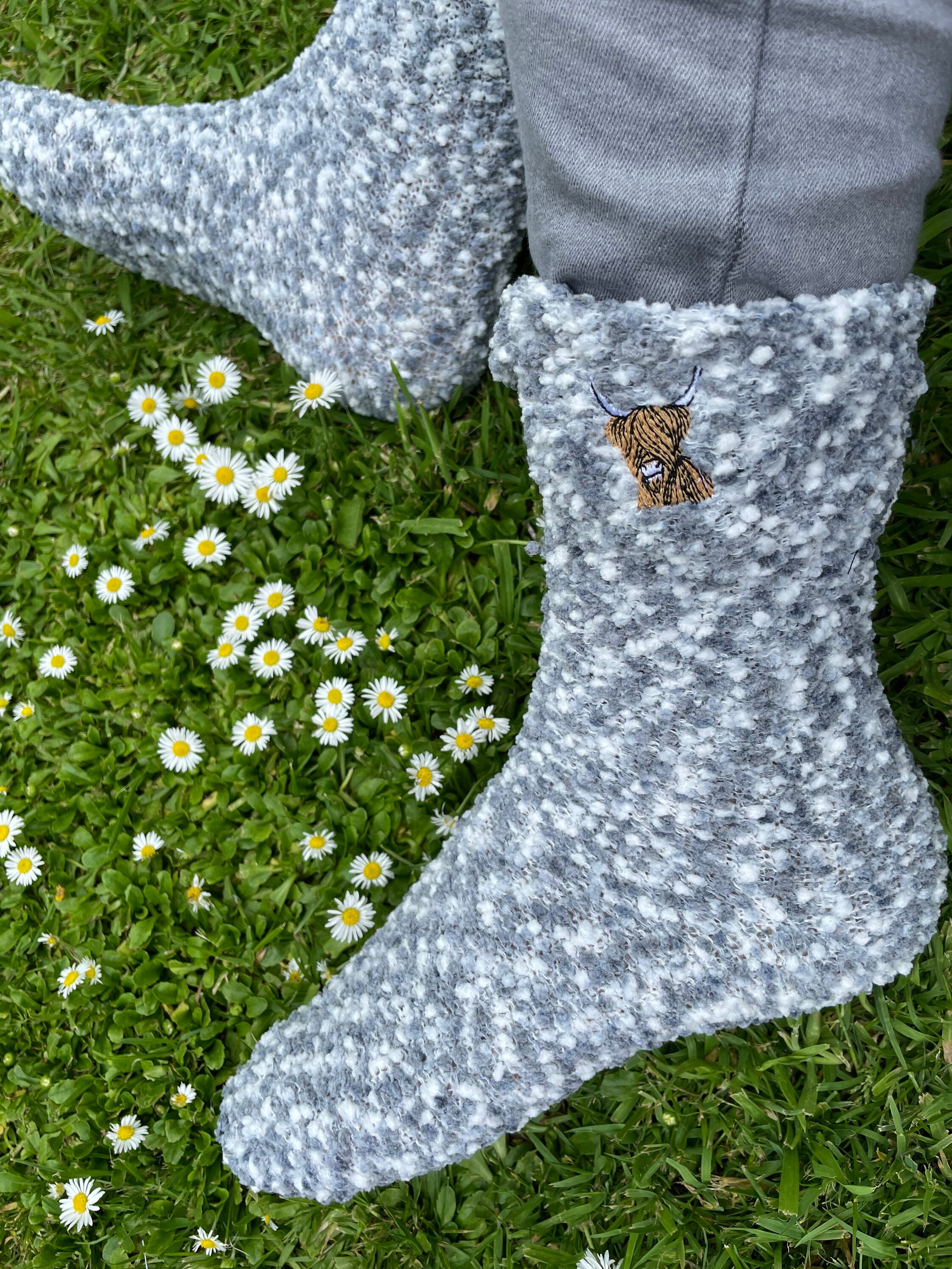 Highland Cow Slipper Socks Ladies Socks Embroidered Socks Etsy UK