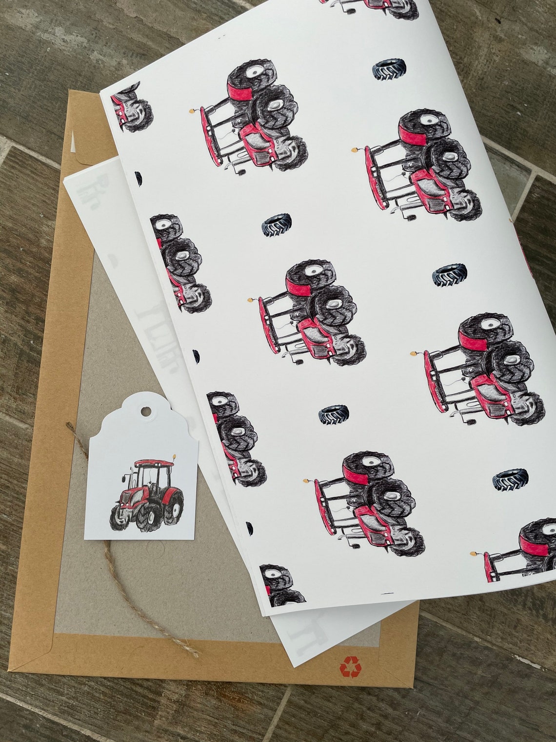 Tractor wrapping paper gift wrap greetings paper tractor Etsy