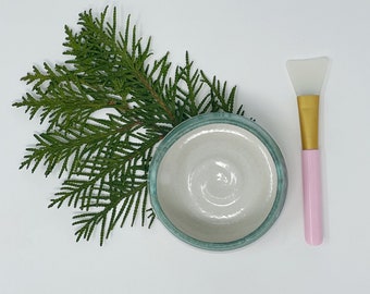 Handmade Face Mask Bowl and Brush, White with Jade Dip