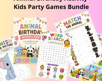 Animal Birthday Aktivitäten Paket - 8 druckbare Kinder Party Spiele (Digitaler Download)